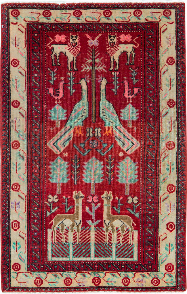 Vintage Central Asian Pictorial Turkoman Throw Rug (Pair: 2 of 2), No.27050 - Staging