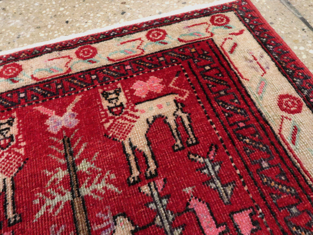 Vintage Central Asian Pictorial Turkoman Throw Rug (Pair: 2 of 2), No.27050 - Staging