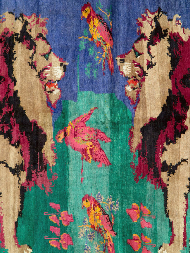 Vintage Caucasian Karabagh Pictorial Accent Rug, No.27062 - Staging