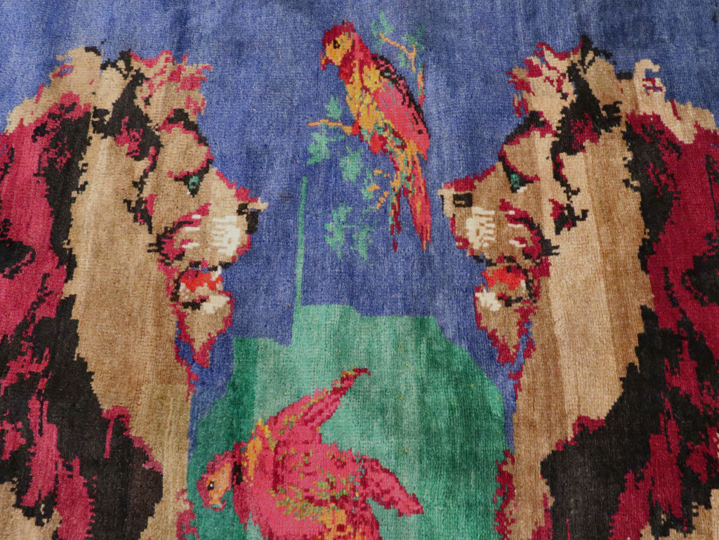 Vintage Caucasian Karabagh Pictorial Accent Rug, No.27062 - Staging