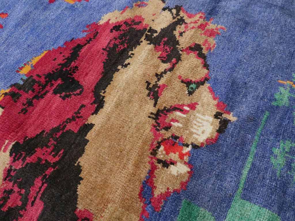 Vintage Caucasian Karabagh Pictorial Accent Rug, No.27062 - Staging