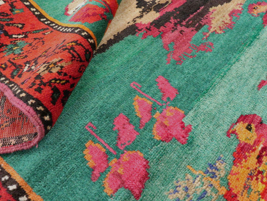 Vintage Caucasian Karabagh Pictorial Accent Rug, No.27062 - Staging