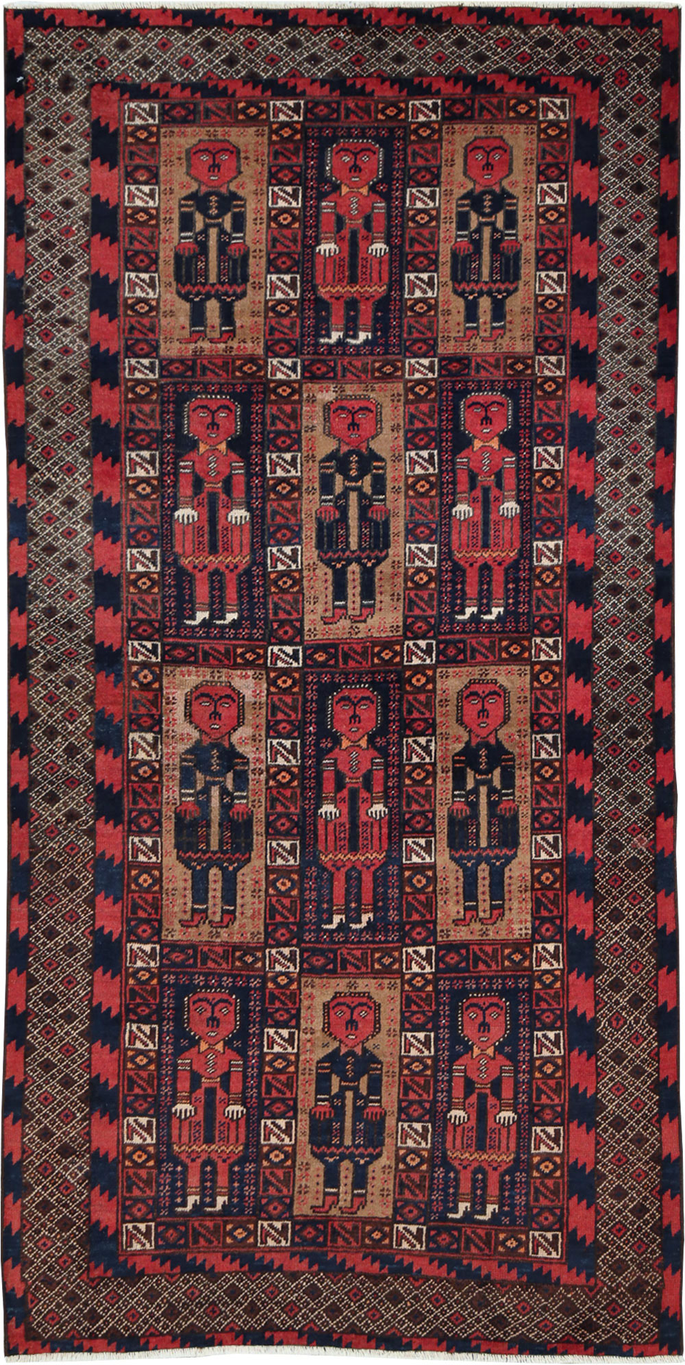 Vintage Central Asian Pictorial Turkoman Tribal Rug (Pair: 1 of 2), No.27069 - Staging
