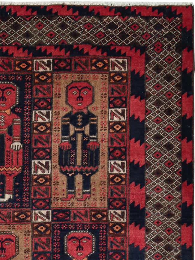 Vintage Central Asian Pictorial Turkoman Tribal Rug (Pair: 1 of 2), No.27069 - Staging