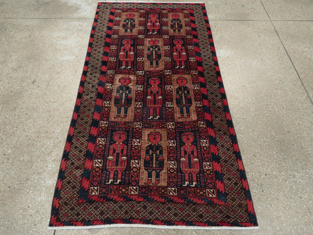 Vintage Central Asian Pictorial Turkoman Tribal Rug (Pair: 1 of 2), No.27069 - Staging
