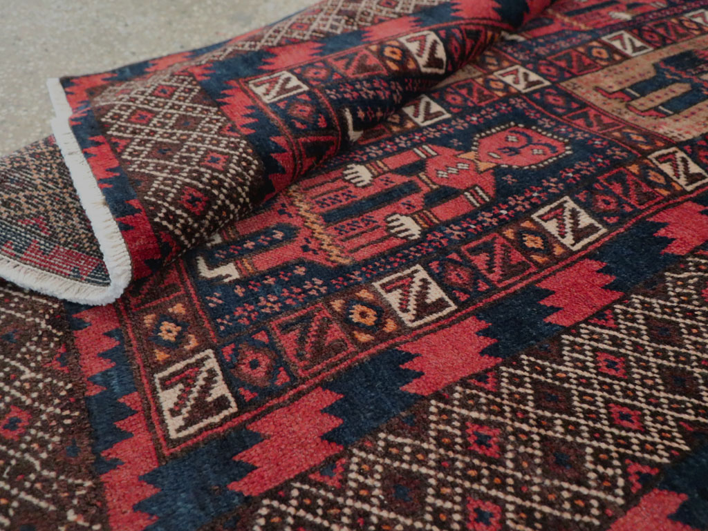 Vintage Central Asian Pictorial Turkoman Tribal Rug (Pair: 1 of 2), No.27069 - Staging