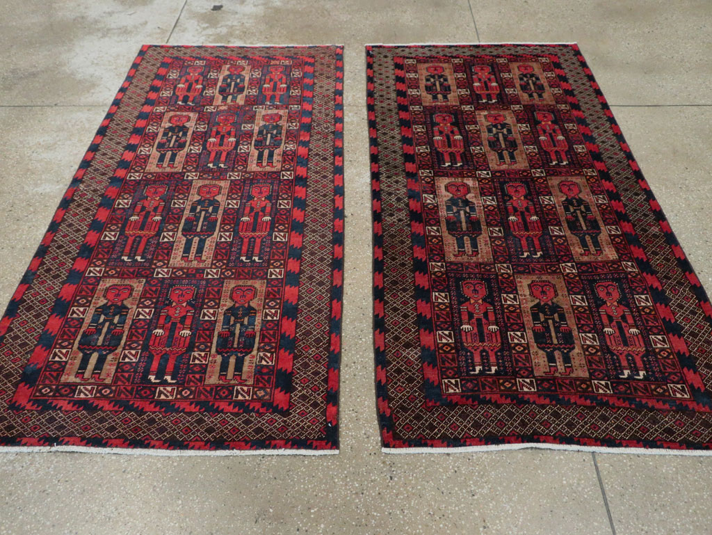 Vintage Central Asian Pictorial Turkoman Tribal Rug (Pair: 1 of 2), No.27069 - Staging
