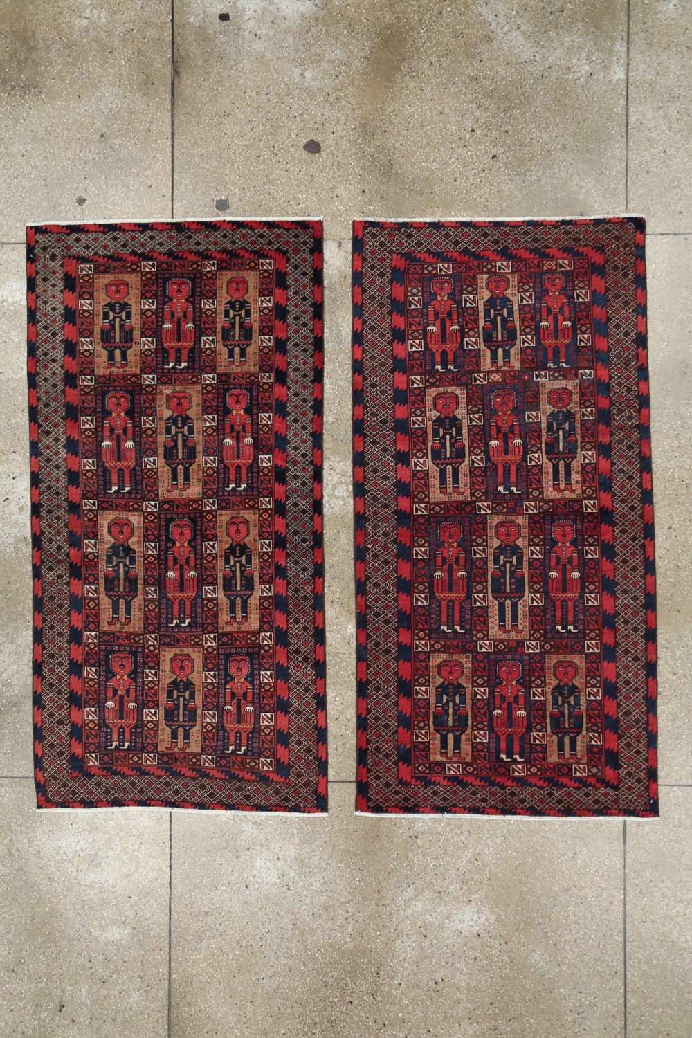 Vintage Central Asian Pictorial Turkoman Tribal Rug (Pair: 1 of 2), No.27069 - Staging