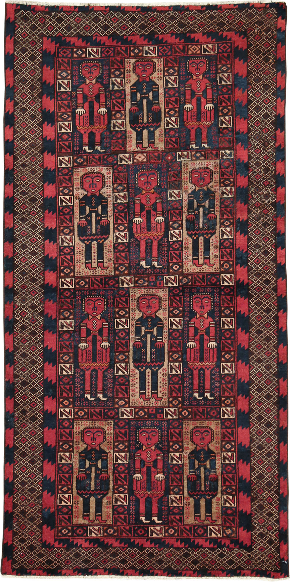 Vintage Central Asian Pictorial Turkoman Tribal Rug (Pair: 2 of 2), No.27070 - Staging