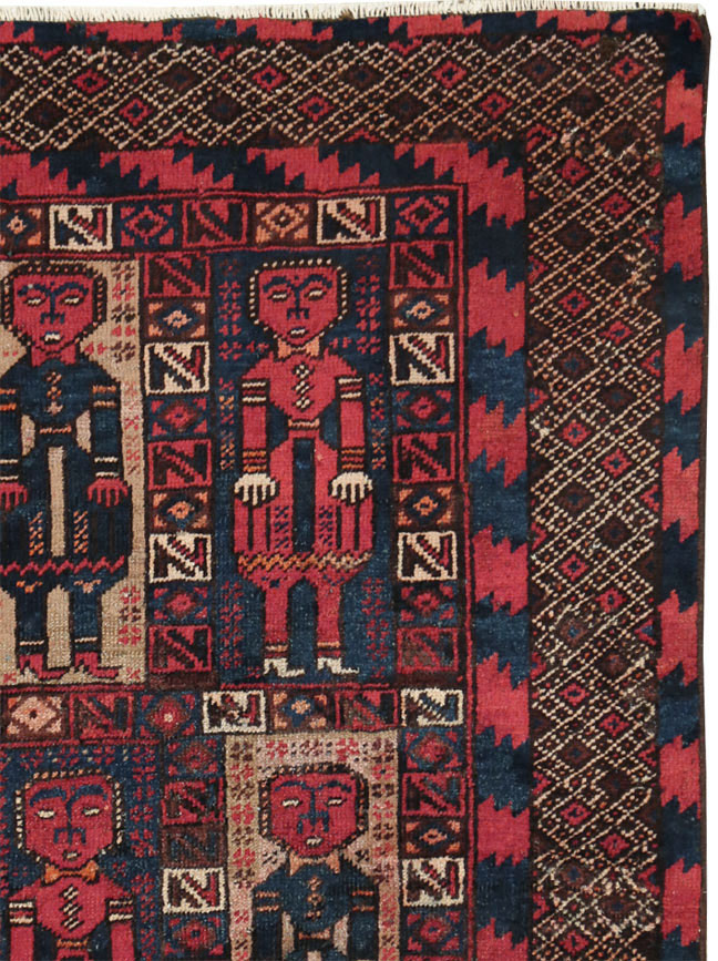 Vintage Central Asian Pictorial Turkoman Tribal Rug (Pair: 2 of 2), No.27070 - Staging