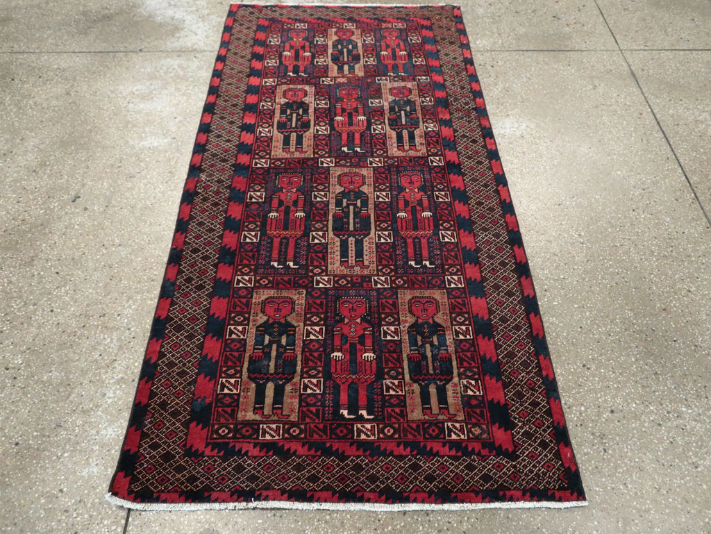 Vintage Central Asian Pictorial Turkoman Tribal Rug (Pair: 2 of 2), No.27070 - Staging