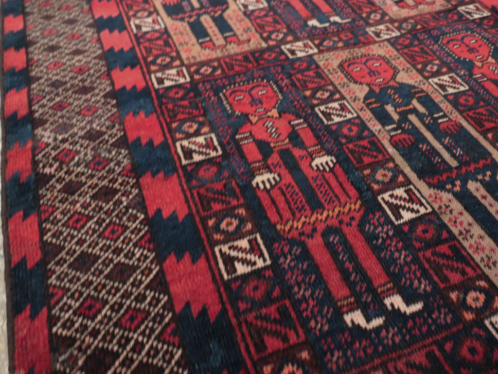 Vintage Central Asian Pictorial Turkoman Tribal Rug (Pair: 2 of 2), No.27070 - Staging