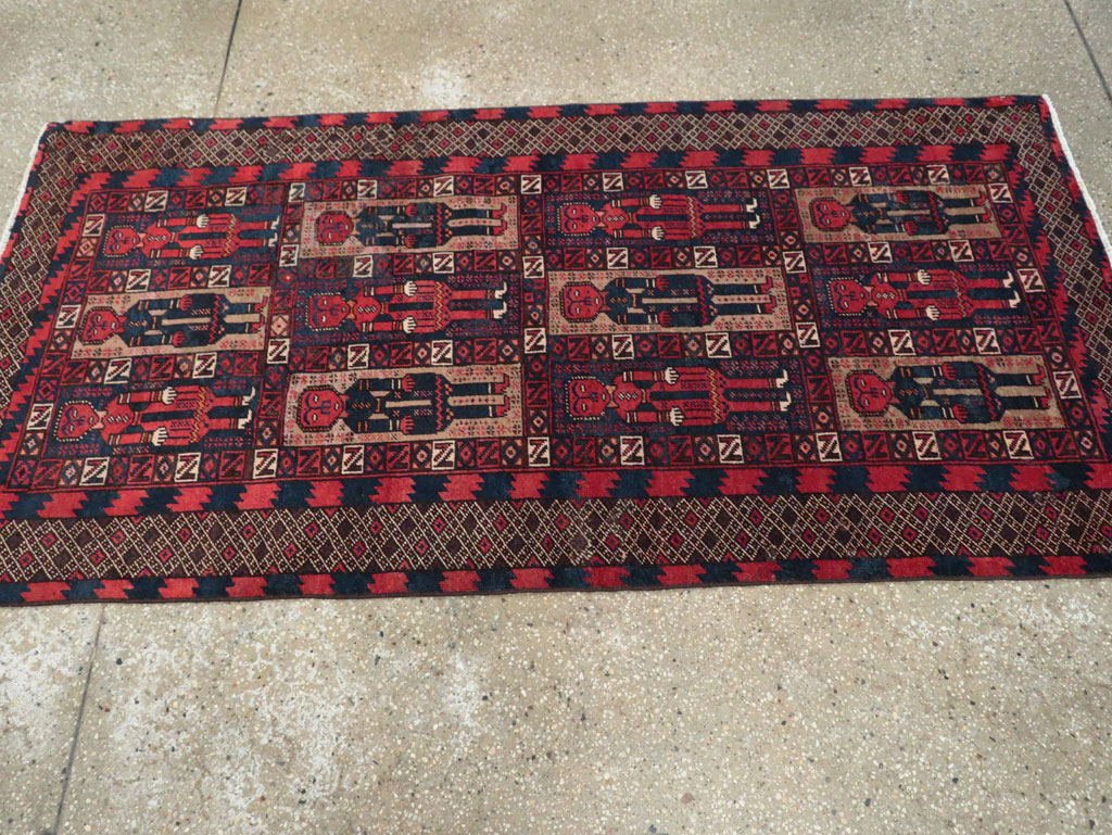 Vintage Central Asian Pictorial Turkoman Tribal Rug (Pair: 2 of 2), No.27070 - Staging