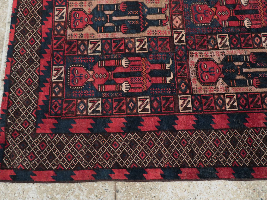 Vintage Central Asian Pictorial Turkoman Tribal Rug (Pair: 2 of 2), No.27070 - Staging
