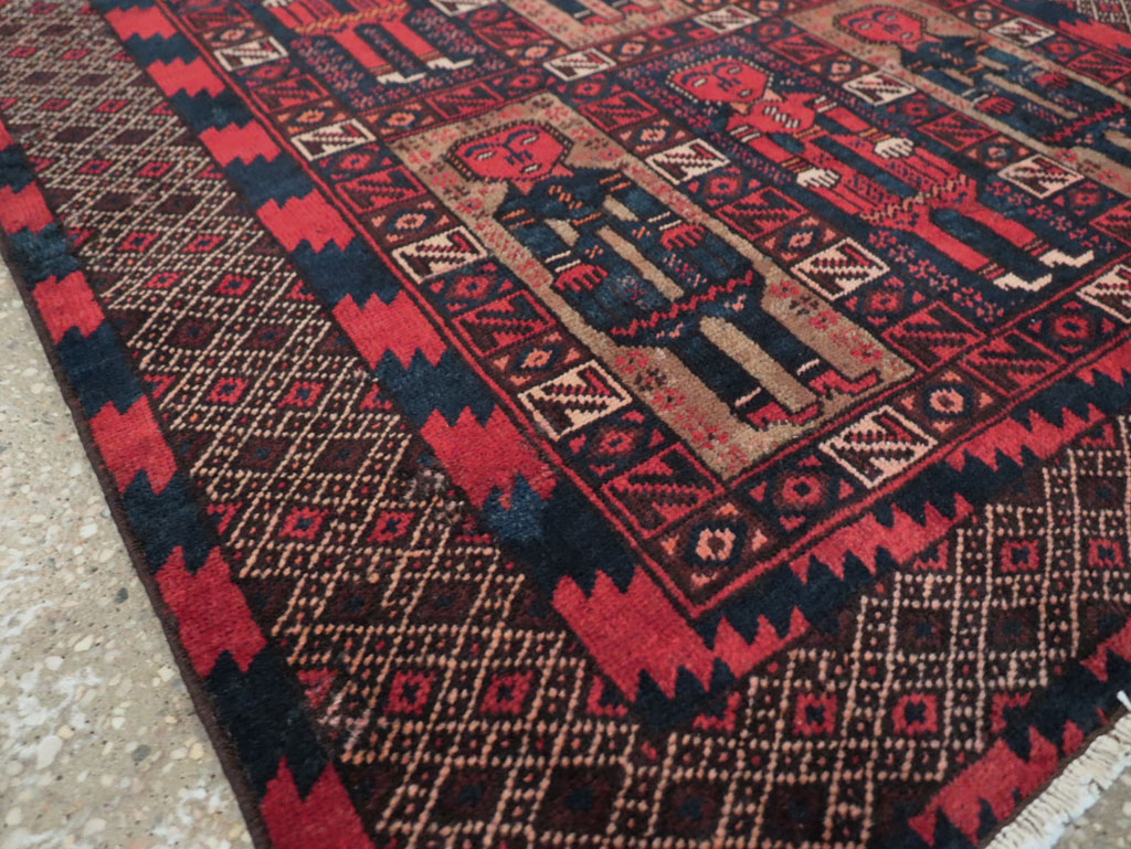 Vintage Central Asian Pictorial Turkoman Tribal Rug (Pair: 2 of 2), No.27070 - Staging