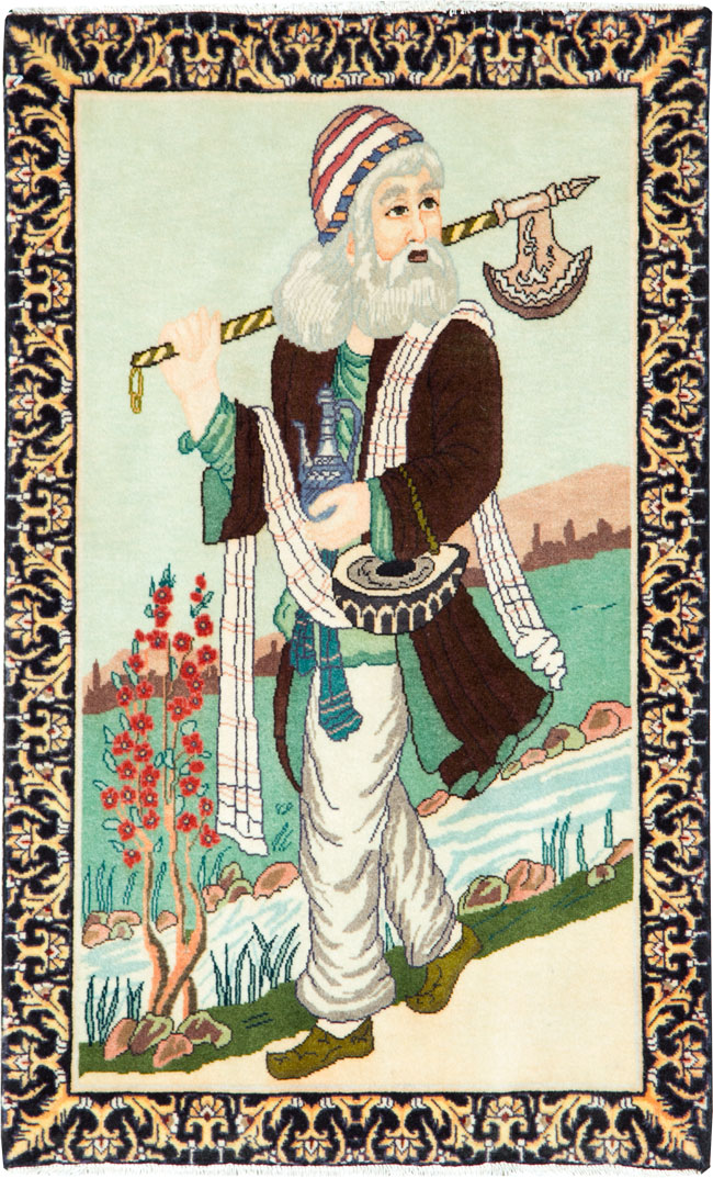 Vintage Persian Tabriz Pictorial Rug, No.27075 - Staging