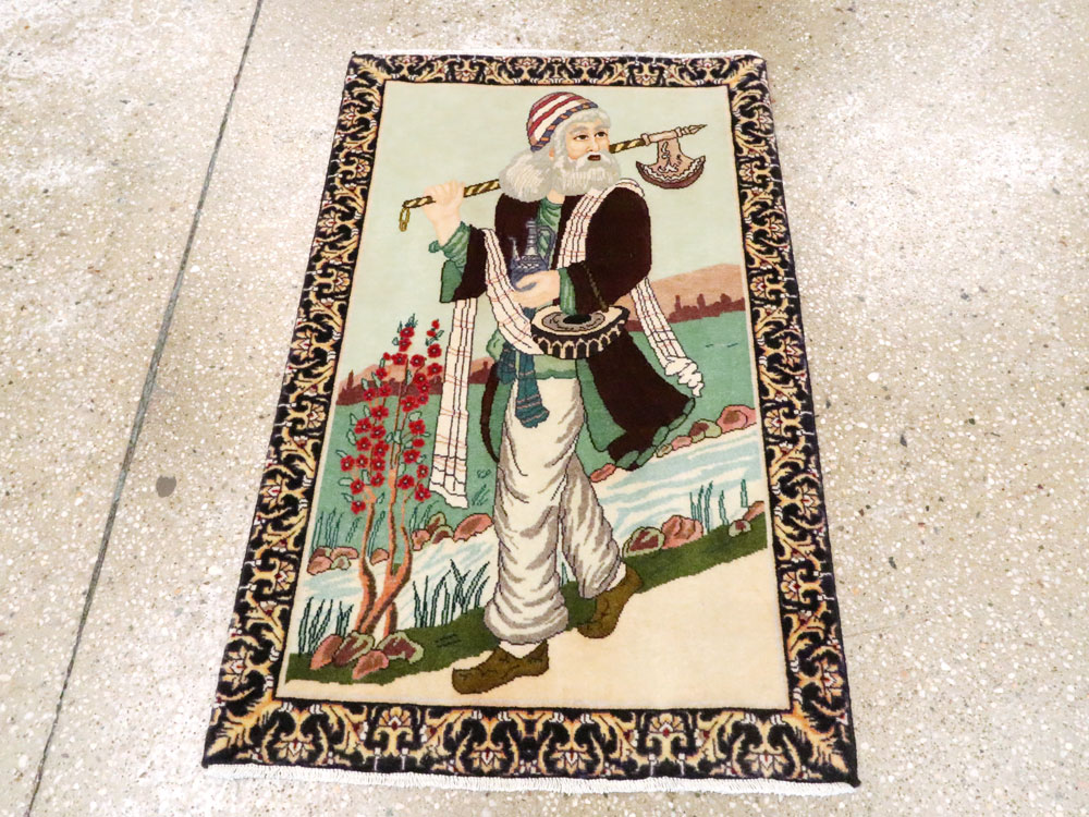 Vintage Persian Tabriz Pictorial Rug, No.27075 - Staging