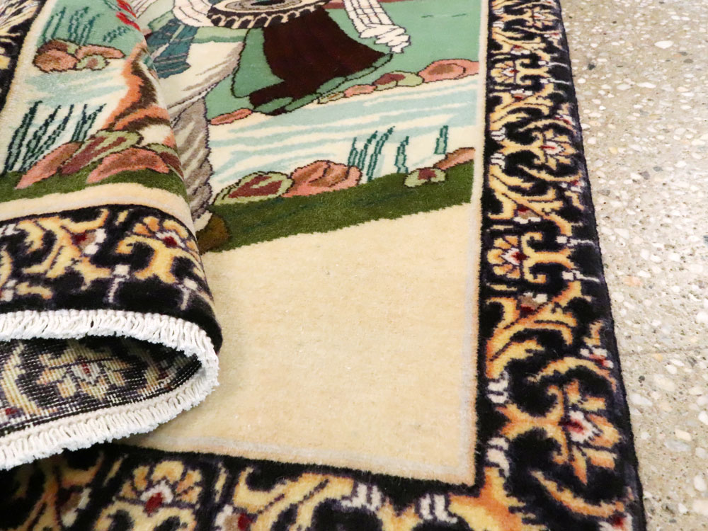 Vintage Persian Tabriz Pictorial Rug, No.27075 - Staging