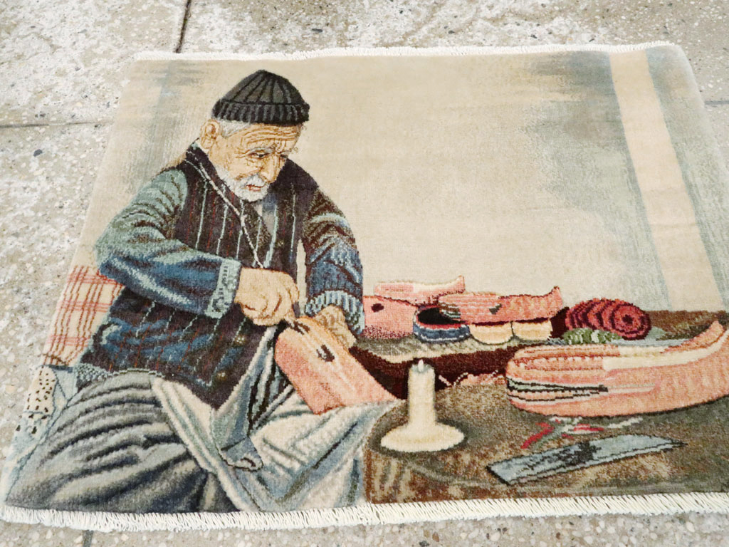 Vintage Persian Tabriz Pictorial Rug, No.27076 - Staging