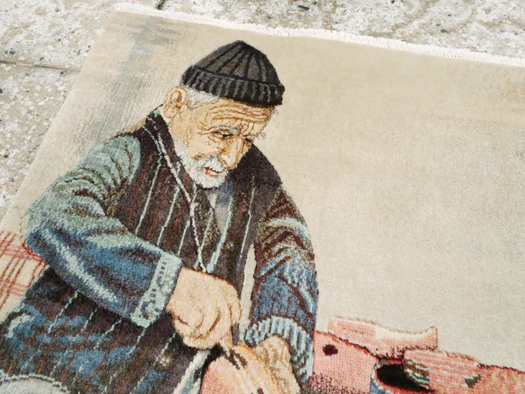 Vintage Persian Tabriz Pictorial Rug, No.27076 - Staging