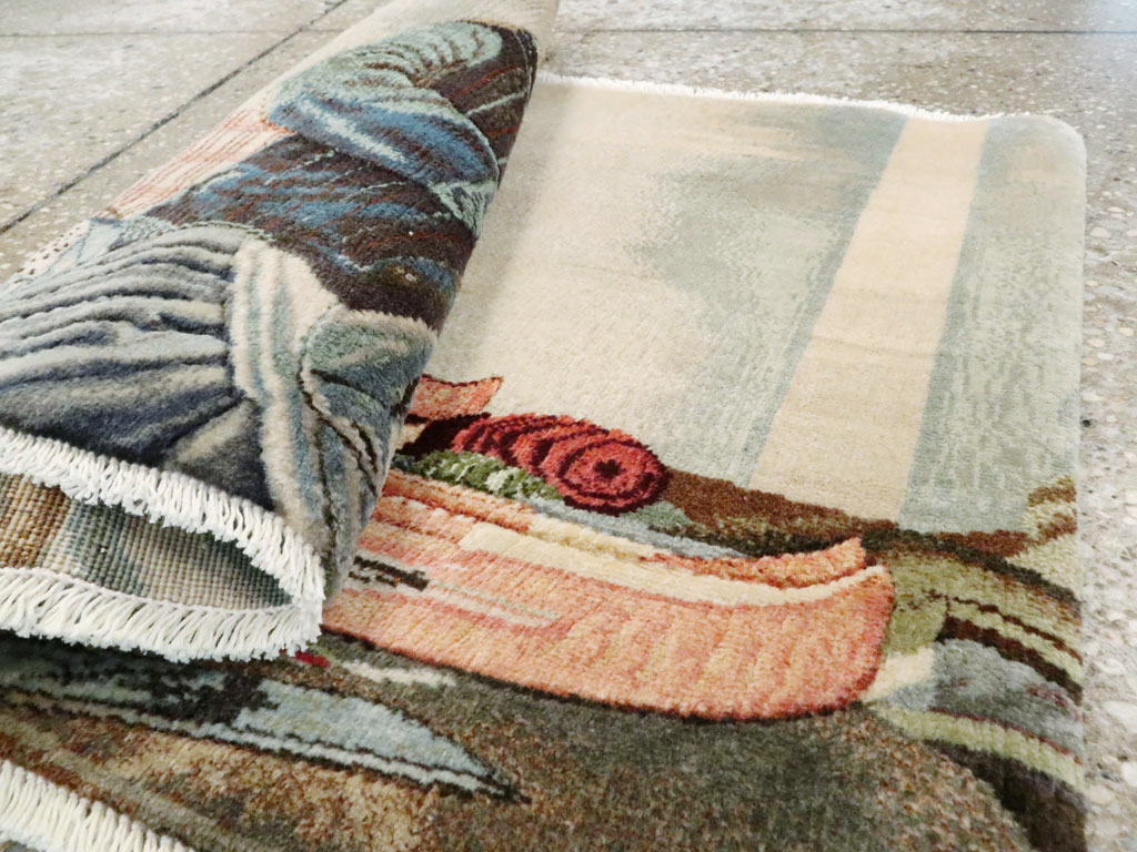 Vintage Persian Tabriz Pictorial Rug, No.27076 - Staging