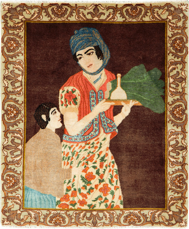 Vintage Persian Tabriz Pictorial Rug, No.27081 - Staging