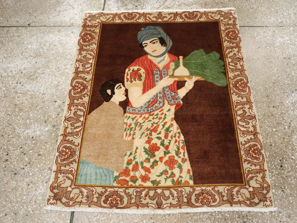 Vintage Persian Tabriz Pictorial Rug, No.27081 - Staging