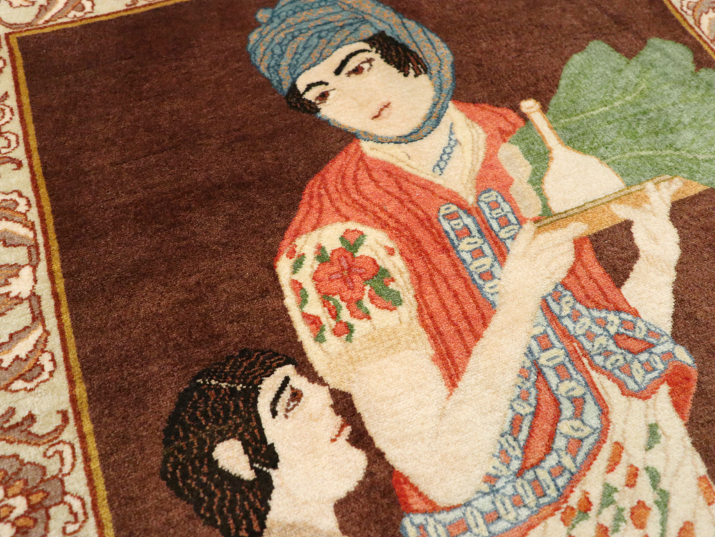 Vintage Persian Tabriz Pictorial Rug, No.27081 - Staging