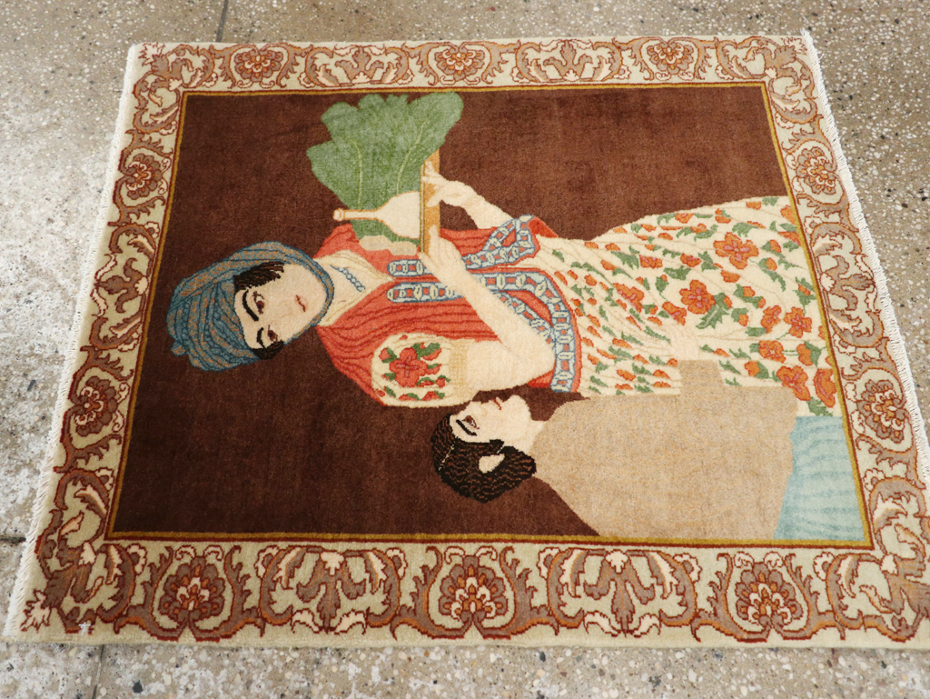 Vintage Persian Tabriz Pictorial Rug, No.27081 - Staging