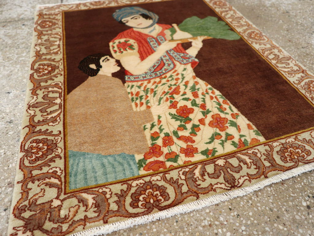 Vintage Persian Tabriz Pictorial Rug, No.27081 - Staging