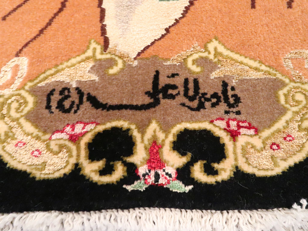 Vintage Persian Tabriz Pictorial Rug, No.27082 - Staging