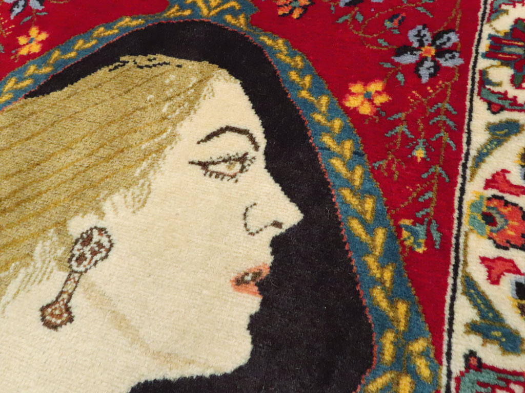 Vintage Persian Tabriz Pictorial Rug, No.27098 - Staging