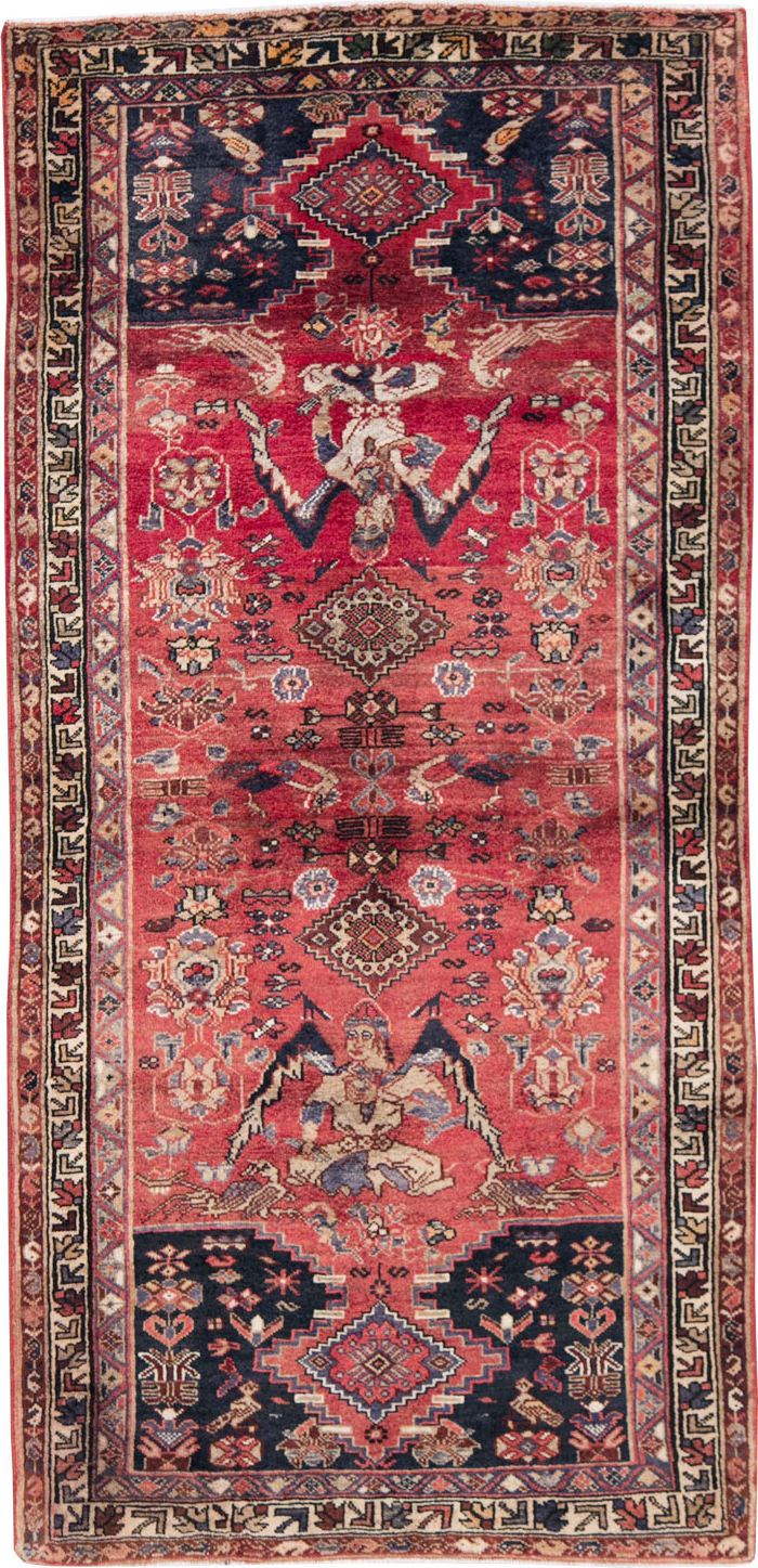 Vintage Persian Hamadan Pictorial Rug, No.27102 - Staging