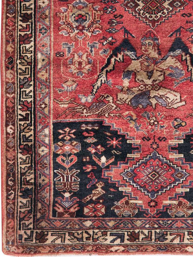 Vintage Persian Hamadan Pictorial Rug, No.27102 - Staging