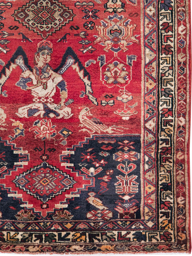 Vintage Persian Hamadan Pictorial Rug, No.27102 - Staging