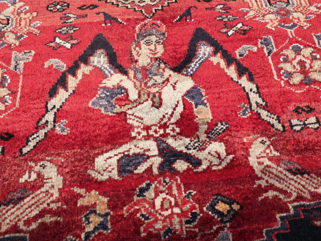 Vintage Persian Hamadan Pictorial Rug, No.27102 - Staging