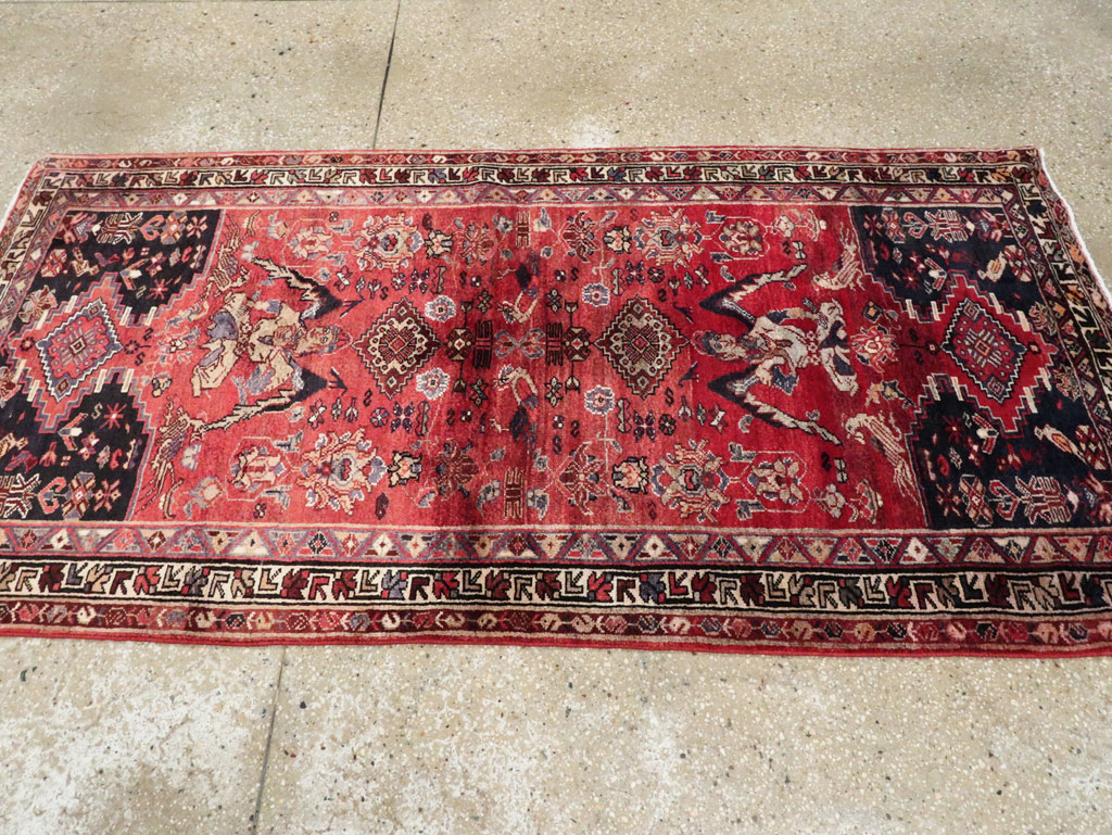 Vintage Persian Hamadan Pictorial Rug, No.27102 - Staging