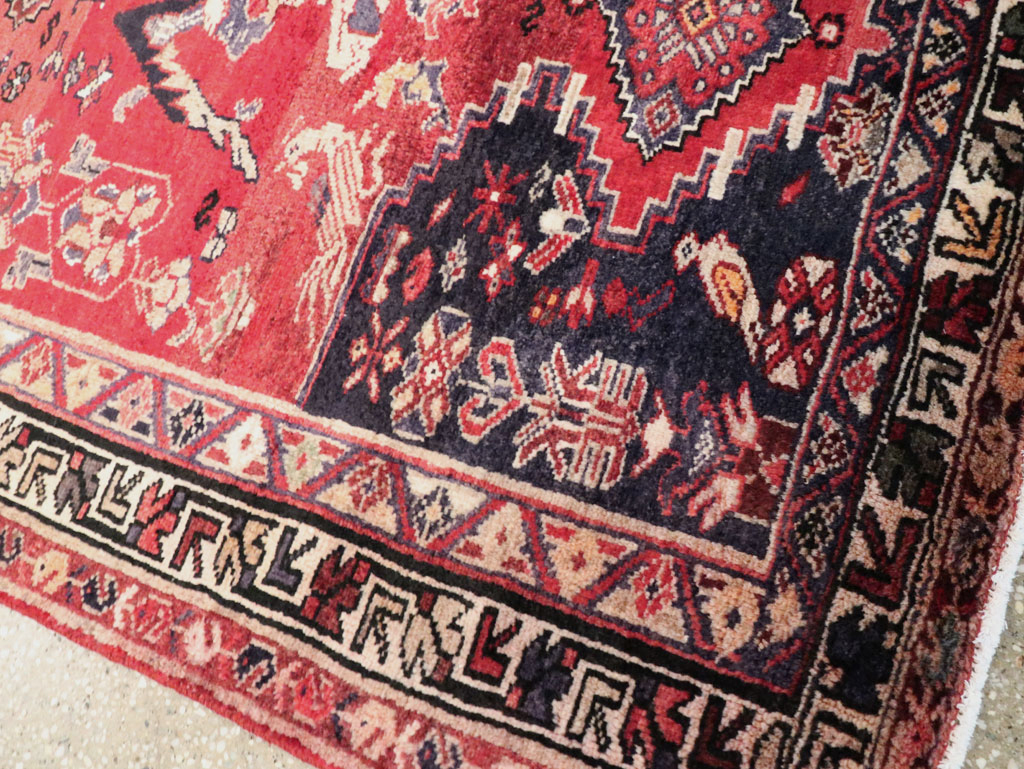 Vintage Persian Hamadan Pictorial Rug, No.27102 - Staging