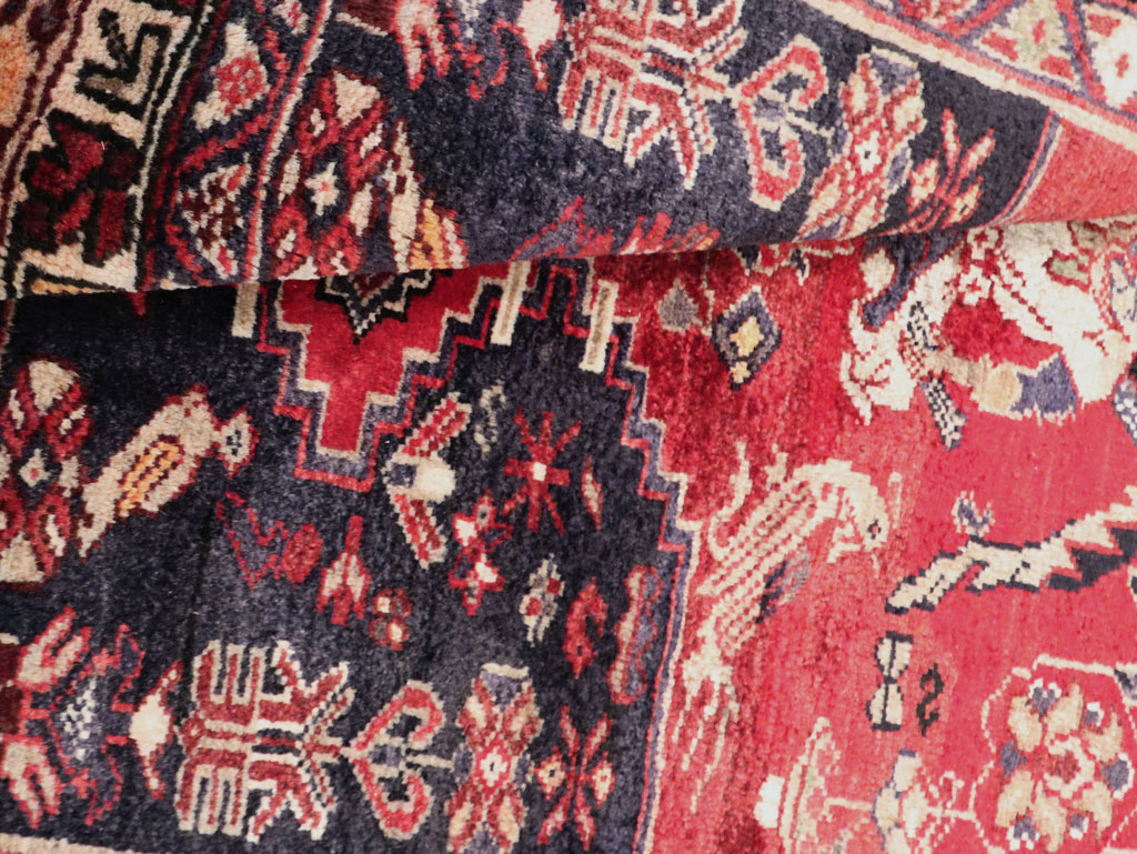 Vintage Persian Hamadan Pictorial Rug, No.27102 - Staging