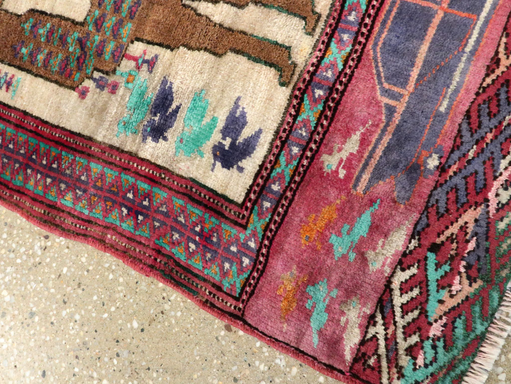 Vintage Persian Baluch Pictorial Rug, No.27105 - Staging