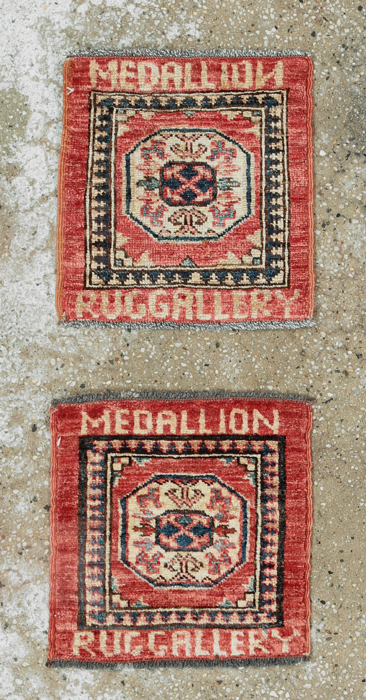 Modern Central Asian Turkoman Square Throw Rug (Pair: 1 of 2), No.27106 - Staging