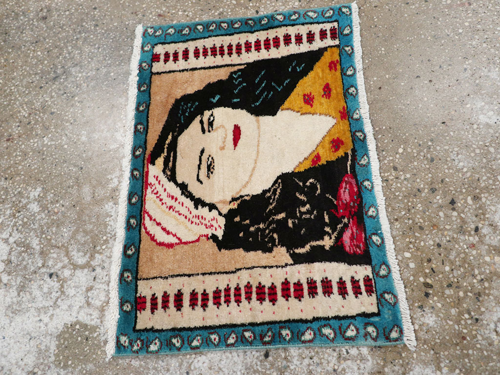 Vintage Persian Tabriz Pictorial Throw Rug, No.27118 - Staging