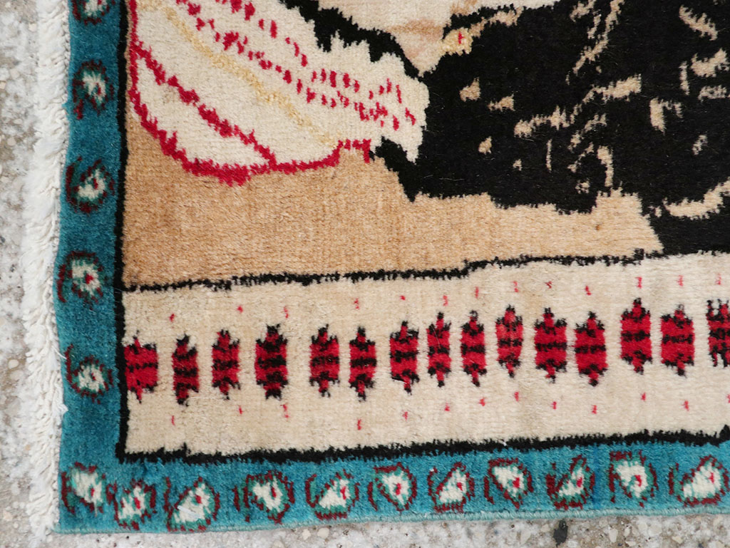 Vintage Persian Tabriz Pictorial Throw Rug, No.27118 - Staging