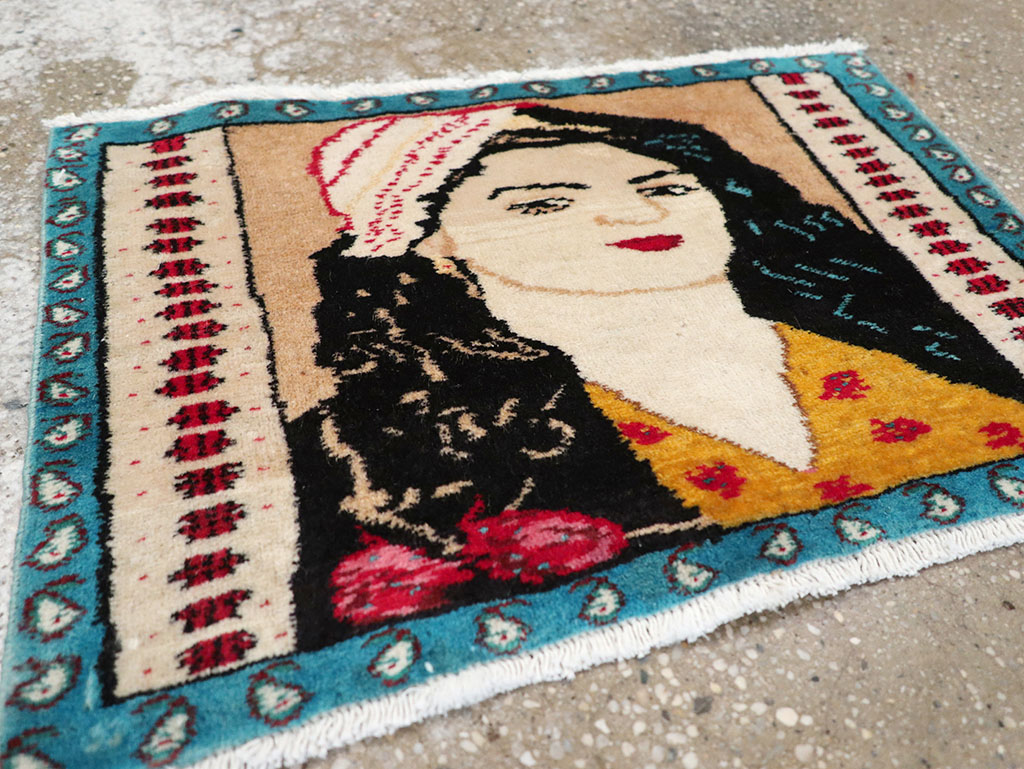 Vintage Persian Tabriz Pictorial Throw Rug, No.27118 - Staging