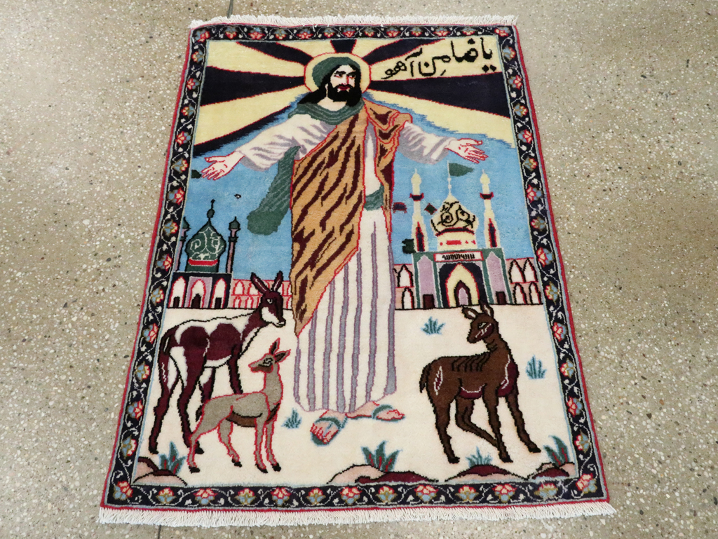 Vintage Persian Tabriz Pictorial Rug, No.27122 - Staging