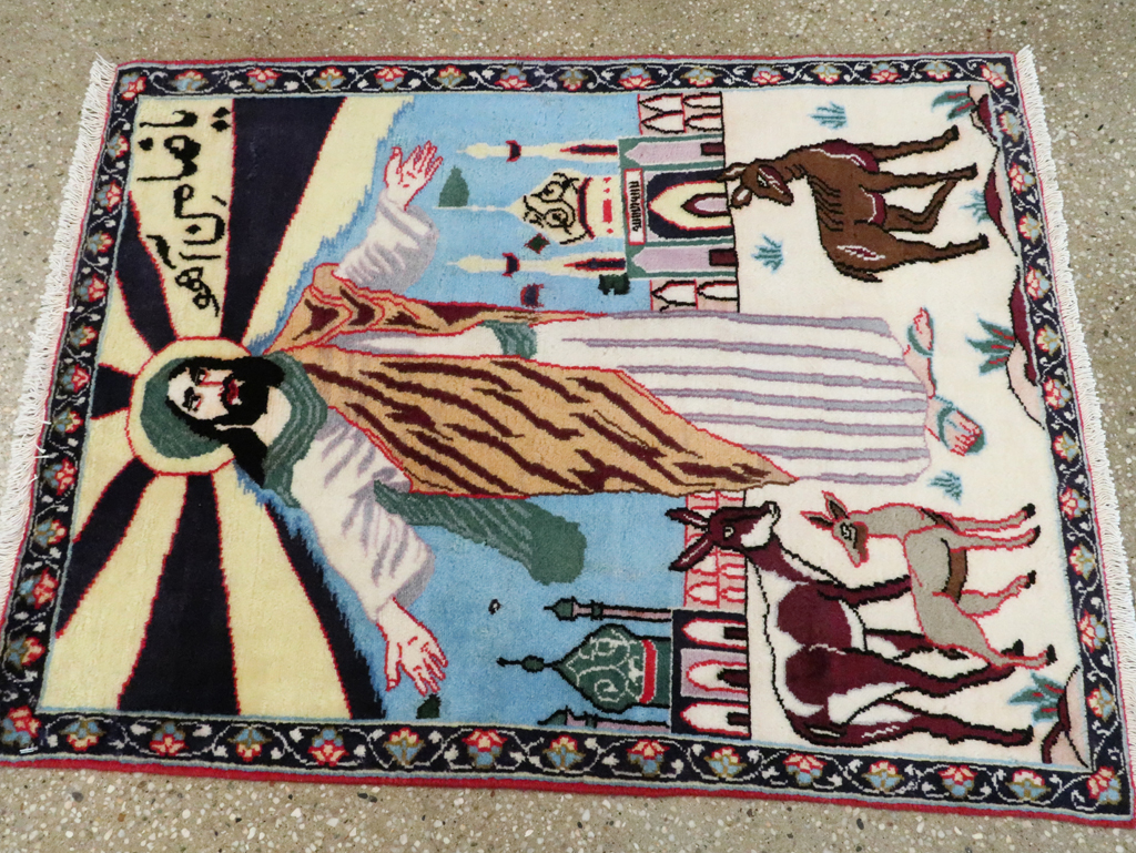 Vintage Persian Tabriz Pictorial Rug, No.27122 - Staging