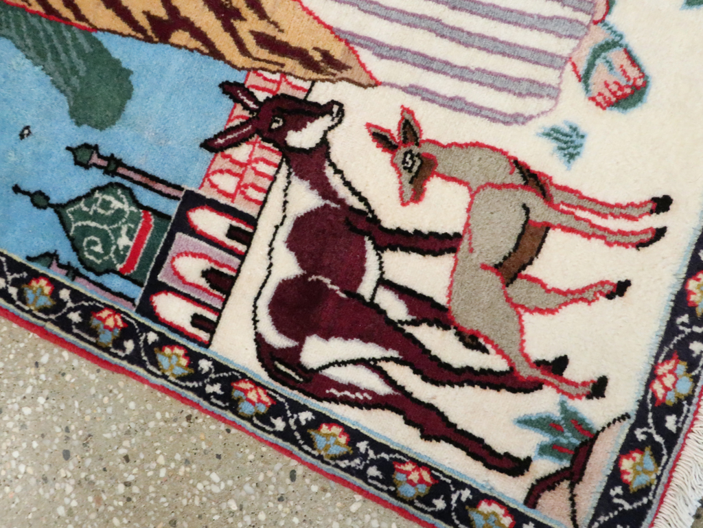 Vintage Persian Tabriz Pictorial Rug, No.27122 - Staging