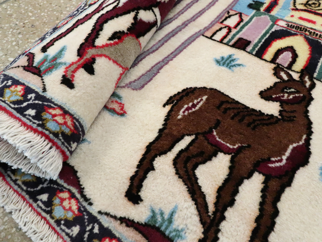 Vintage Persian Tabriz Pictorial Rug, No.27122 - Staging