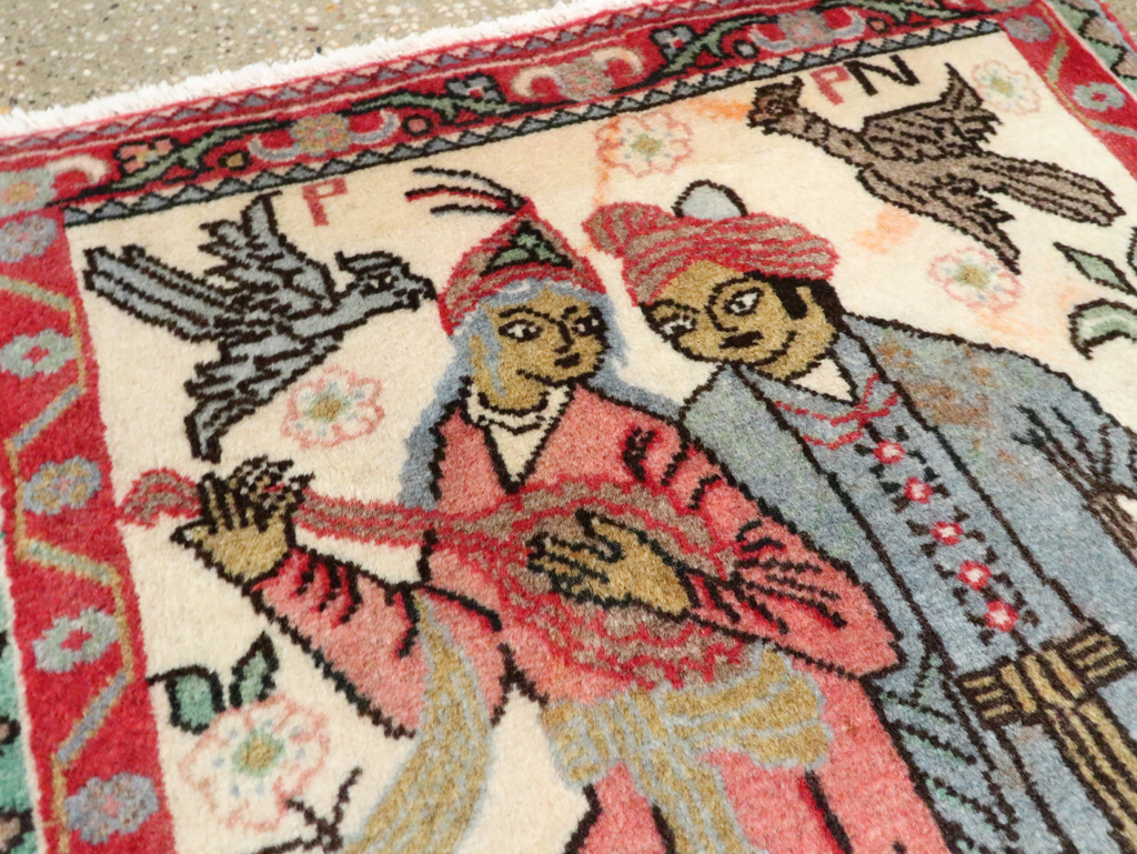 Vintage Persian Hamadan Pictorial Rug, No.27123 - Staging