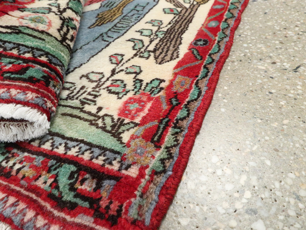 Vintage Persian Hamadan Pictorial Rug, No.27123 - Staging